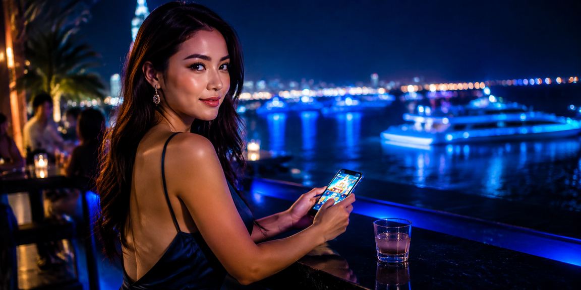 Người dùng sử dụng ứng dụng 7390 trên điện thoại tại bãi biển Đà Nẵng với kết nối bảo mật