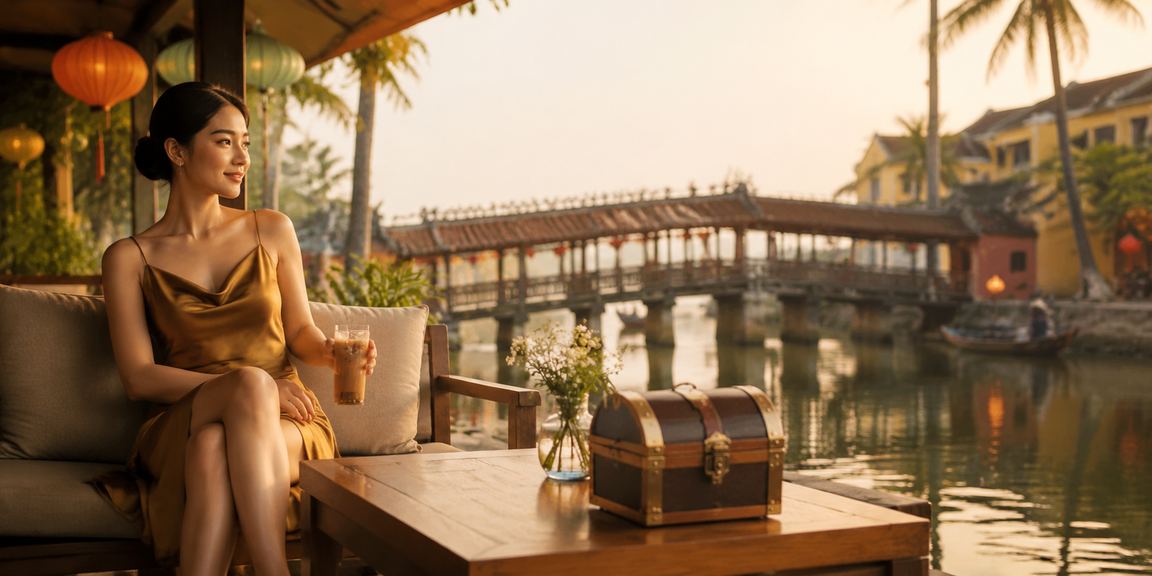 Người chơi tại Hội An nhâm nhi cà phê và kiểm tra tài khoản cược trên điện thoại buổi sáng
