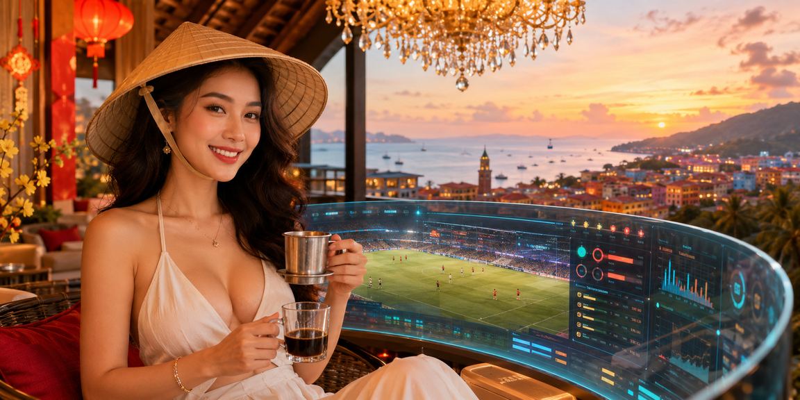 Khung cảnh đảo Phú Quốc với người dùng thực hiện giao dịch thanh toán trực tuyến khi du lịch